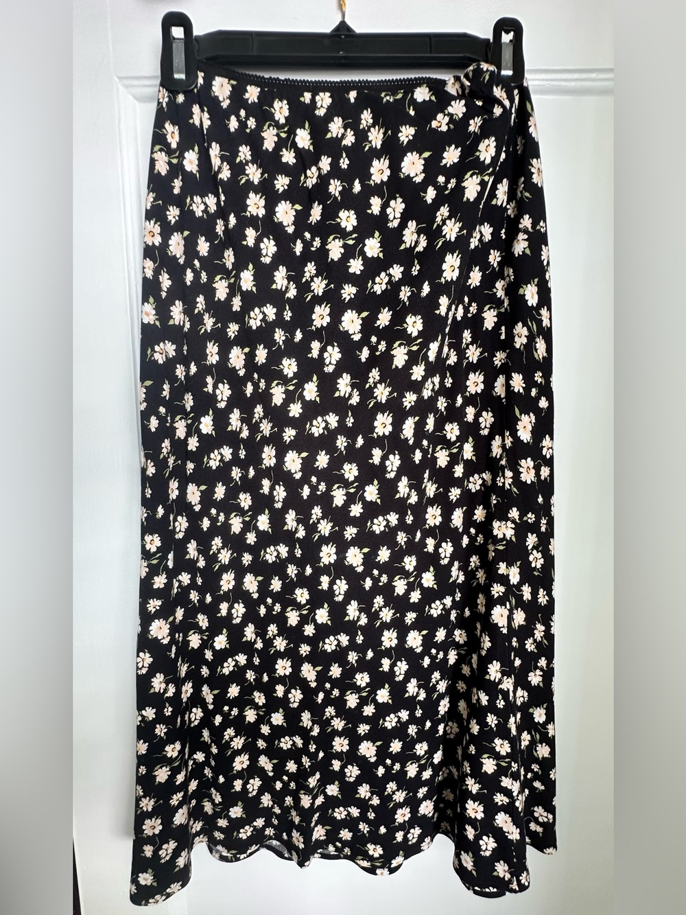 Reformation Black Floral Midi Skirt